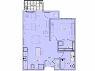 A floor plan of a house with a labeled kitchen and living room.
