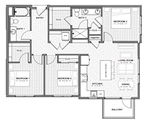 A black and white floor plan of a house with labeled rooms.