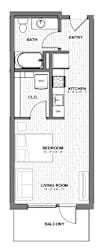 A floor plan of a house with a balcony.