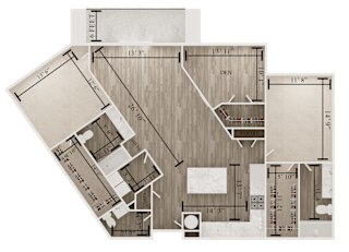 2 bedroom 2 bathroom floor plan N  at The Apex at CityPlace, Overland Park, KS, 66210