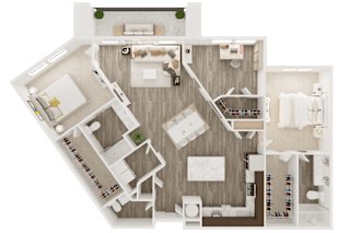 2 bedroom 2 bathroom floor plan at The Apex at CityPlace, Overland Park, KS, 66210