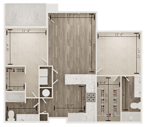 2 bedroom 2 bathroom floor plan F at The Apex at CityPlace, Kansas, 66210
