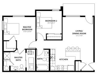B1 2D Floor Plan at Capitol Grove Apartments, Des Moines, Iowa