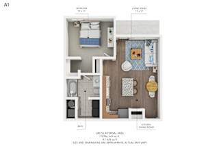 A1 Floor Plan at Capitol Grove Apartments, Iowa, 50317