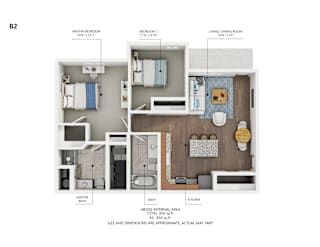 B2 850 sq ft Floor Plan at Capitol Grove Apartments, Des Moines, IA