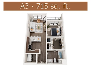 A3 floor plan showing one bedroom and one bathroom