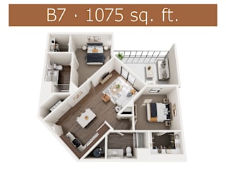 B7 floor plan showing two bedroom and two bathroom apartment is Castle Rock CO