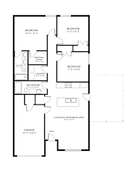 A floor plan of a house with labeled rooms and dimensions.