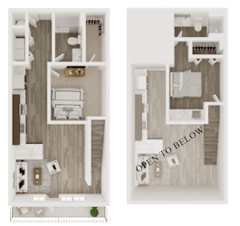 2 bedroom 2 bathroom floor plan B at The Apex at CityPlace, Overland Park, Kansas
