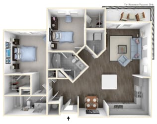 The Maple 2 Bed 2 Bath Floor Plan at The Crest at Laurel Canyon, Canton, 30114