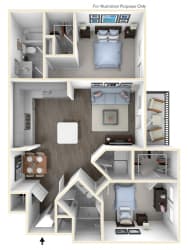 The Oak 2 Bed  BathFloor Plan at The Crest at Laurel Canyon, Georgia, 30114