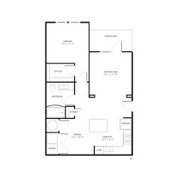 1 bed 1 bath A Floorplan at The Crest at Oakwood Apartments, Oakwood , GA