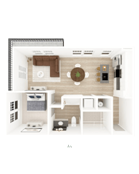 3D floor plan of one bedroom apartment at District on the Etowah Apartments, Georgia, 30114