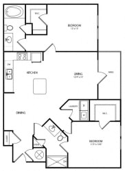 The Oak 2 Bed  Bath Floor Plan at The Crest at Laurel Canyon, Canton, GA, 30114