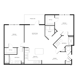 2 bed 2 bath A Floorplan at The Crest at Oakwood Apartments, Georgia