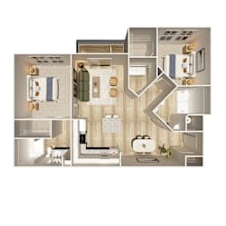 2 bed 2 bath Floorplan at The Crest at Oakwood Apartments, Oakwood