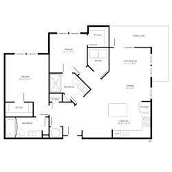 2 bed 2 bath E Floorplan at The Crest at Oakwood Apartments, Oakwood