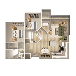2 bed 2 bath D Floorplan at The Crest at Oakwood Apartments, Oakwood , Georgia