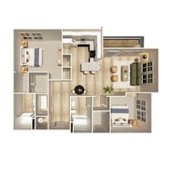 2 bed 2 bath F Floorplan at The Crest at Oakwood Apartments, Georgia