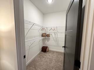 Walk-in closet with wire shelving and carpet flooring 2 at The Wren Apartments, Lawrenceville