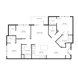 3 bed 2 bath A Floorplan at The Crest at Oakwood Apartments, Oakwood  30566