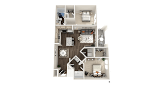 Two bedroom 2 bath 3D floorplan at The Crest at Acworth Apartments, Acworth, 30102