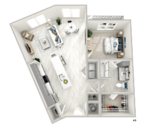 District At Riverside High End Apartment Community: A8 1 Bed, 1 Bath Apartment Home Floorplan located in Chattanooga, TN