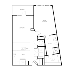 One bed one bathroom floorplan at District on the Etowah Apartments, Georgia