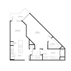 1 bed one bath floorplan at District on the Etowah Apartments, Georgia