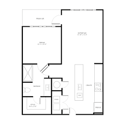 One bedroom 1 bath floorplan at District on the Etowah Apartments, Canton, Georgia