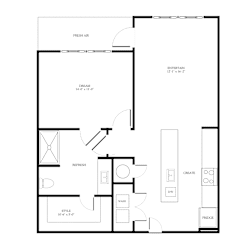 1 bed one bathroom 2D floorplan at District on the Etowah Apartments, Georgia, 30114