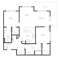 Two bedroom two bathroom floorplan at District on the Etowah Apartments, Canton, GA