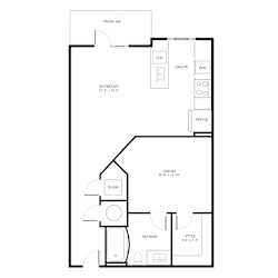 One bedroom 1 bath floorplan with walk-in closet at District on the Etowah Apartments, Georgia, 30114