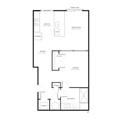 Studio 1 bath A Floorplan at The Crest at Oakwood Apartments, Georgia, 30566