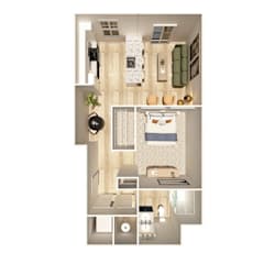 Studio 1 bath Floorplan at The Crest at Oakwood Apartments, Georgia