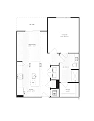 One bedroom floor plan with balcony 1 at The Wren Apartments, Lawrenceville, 30043