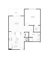 One bedroom apartment floor plan with balcony at The Wren Apartments, Georgia