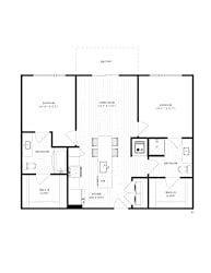 Two bedroom two bathroom floor plan with balcony at The Wren Apartments, Lawrenceville, GA 30043