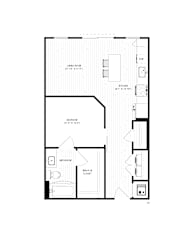 1 bed 1 bathroom 2D floorplan with walk-in closet at The Wren Apartments, Lawrenceville, GA