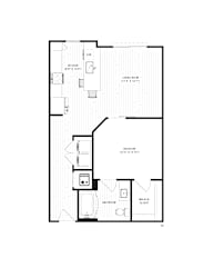 1 bedroom 1 bathroom floorplan with walk-in closet at The Wren Apartments, Lawrenceville