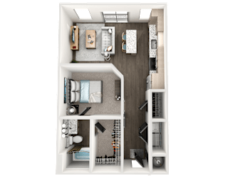 1 bedroom 1 bath 3D floorplan at The Wren Apartments, Lawrenceville, 30043