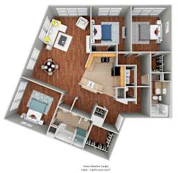 3 bed 2 bath Green Meadow Large floor plan at The Bartram, Gainesville, Florida. 32608