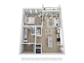 A2 floor plan 1 bed, 1 bath