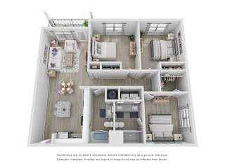 3 Bedroom 2 Bathroom 3-D Floor Plan