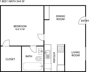 a floor plan of a 1 bedroom apartment
