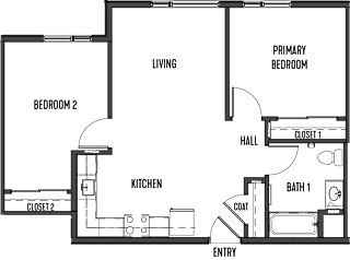 a floor plan of a studio apartment with a bedroom and a living room
