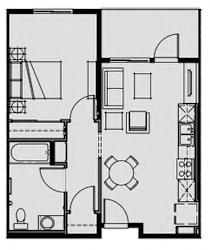 a floor plan of a house with a bedroom and a living room