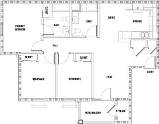 the floor plan shows the layout of the bedrooms and baths