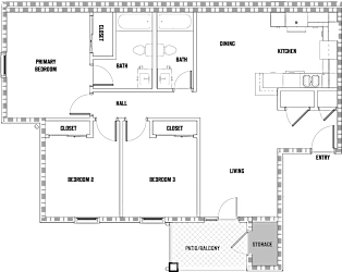 the floor plan shows the layout of the bedrooms and baths