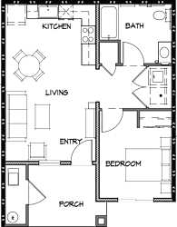 A diagram of a house layout with labeled rooms.
